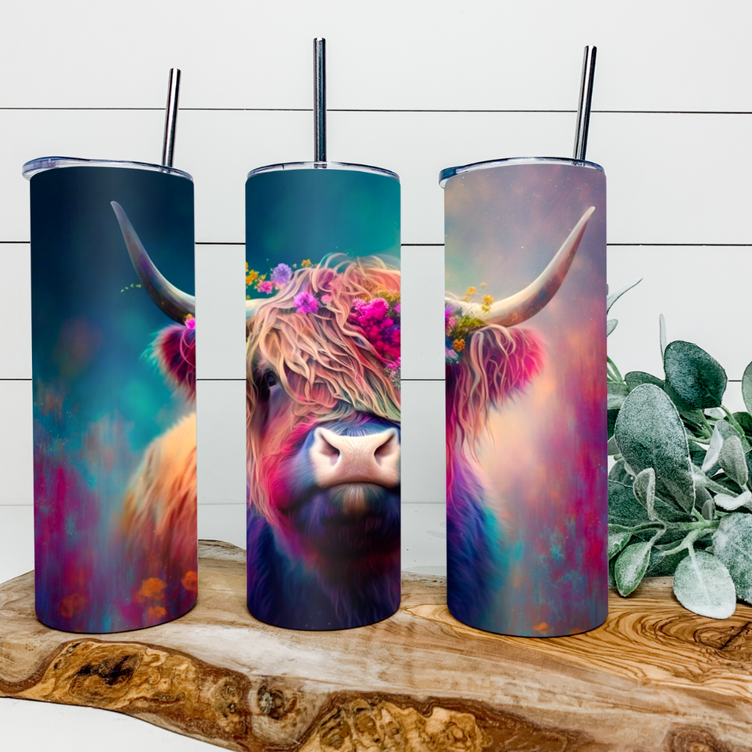 20 OZ Skinny Sublimation Tumbler Highland Cow
