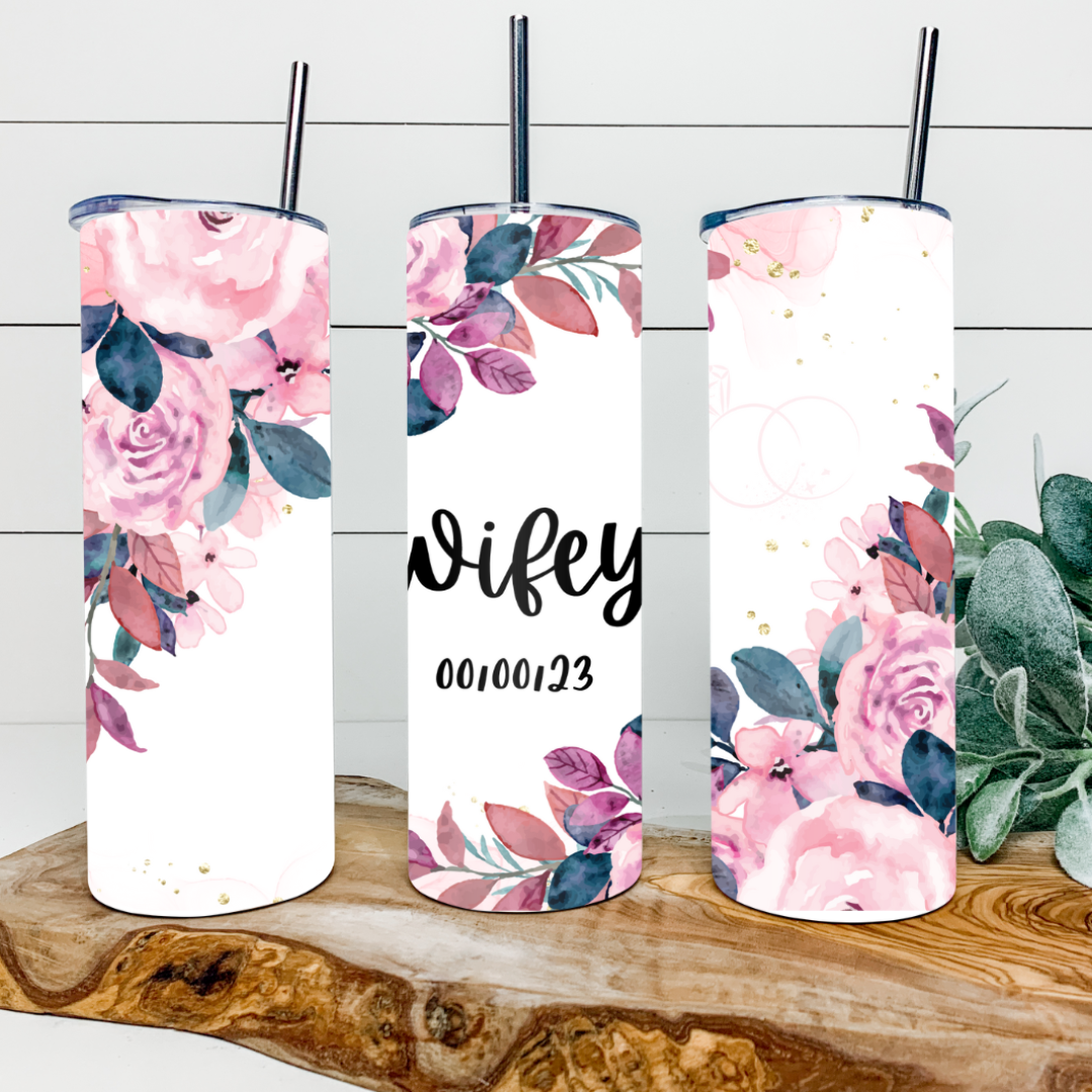 20 OZ Skinny tumbler personalized engagement or wedding