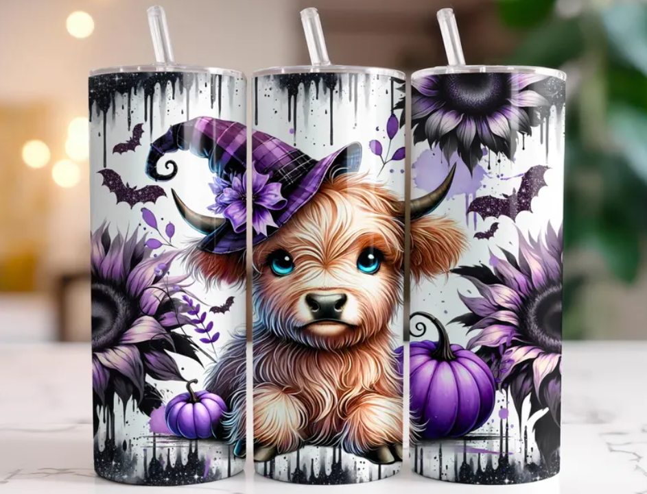20 OZ Skinny Highland Cow Halloween Sublimation Tumbler