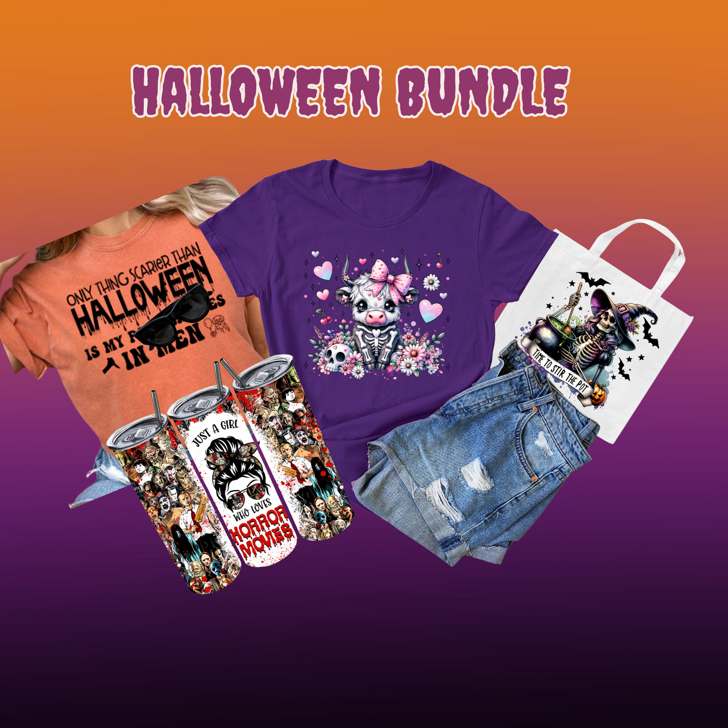 Mystery Halloween Bundle one T-shirt, one tumbler and 1 canvas bag