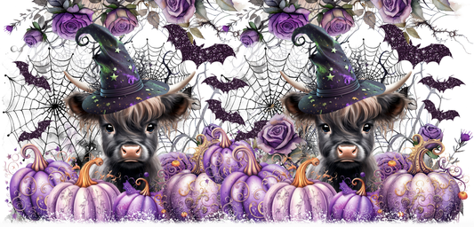 40 oz Halloween Highland Cow Tumbler with Purple Pumpkins